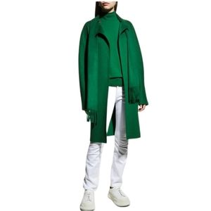Vilagallo Telma Festive Green Boxy Straight Cut Knee Length Jacket Coat Size XL